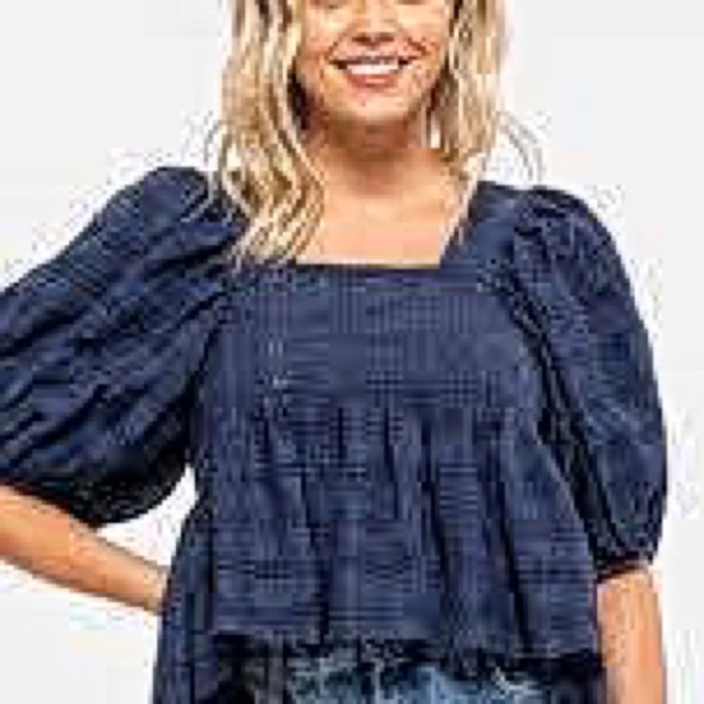 Moon River Square neck puff sleeve navy blue babydoll top XS NWT - Picture 10 of 11